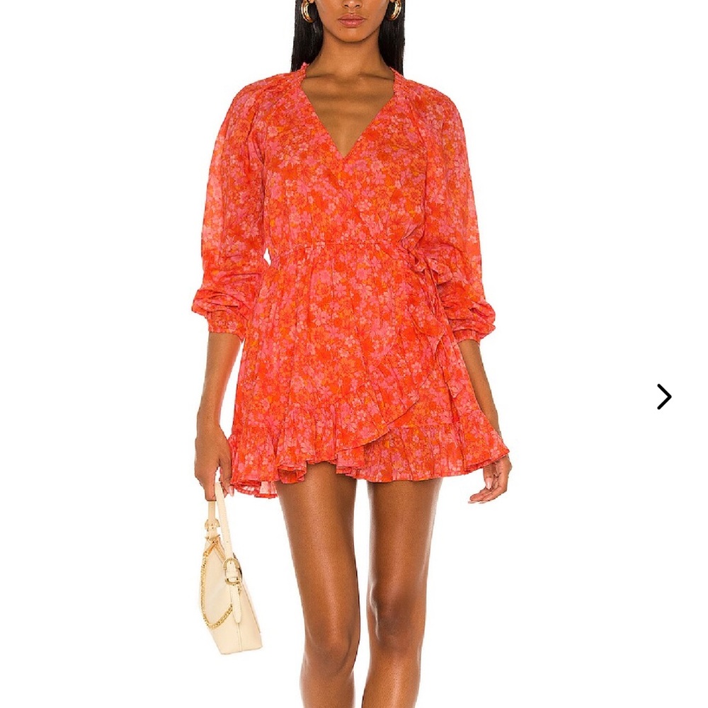 Lovers + Friends Orange Ruffled Mini Dress with Bishop Sleeves